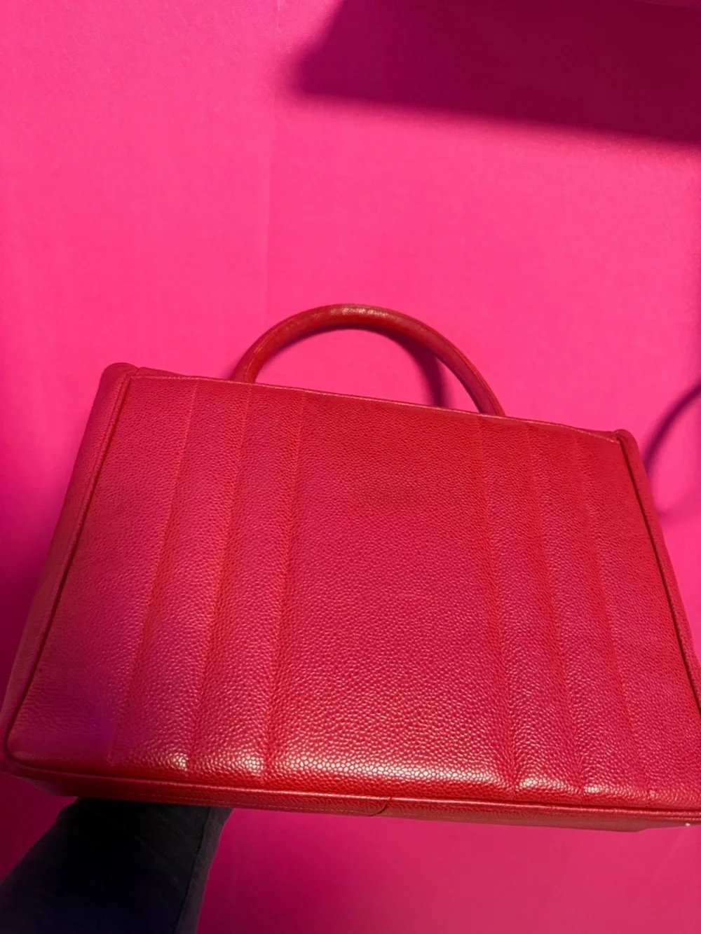 CHANEL Red Quilted Top-Handle Satchel with Gold CC - Picture 5 of 9